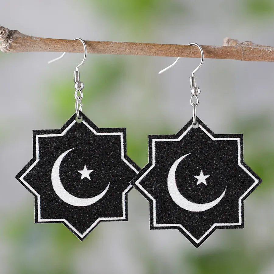 1 Pair Retro Moon Wood Drop Earrings