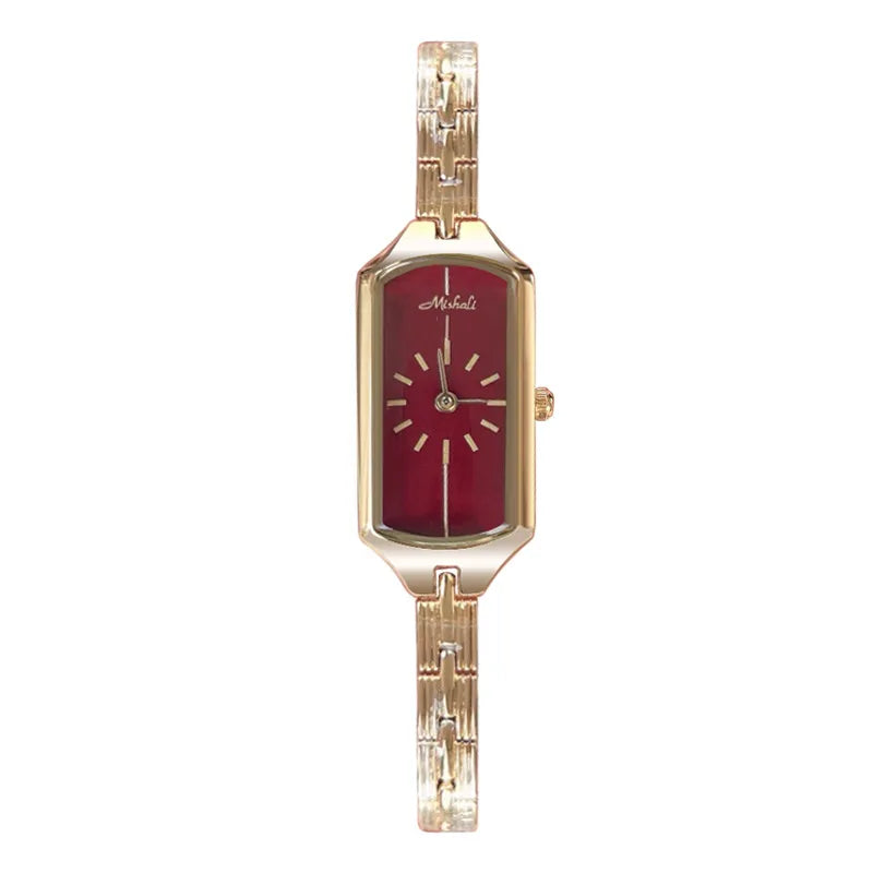 Fashionable Minimalist Retro Rectangle Stainless Steel Band Women's Watch Small Size Alloy Dial Butterfly Double Buckle Clasp