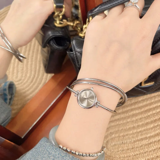 Waterproof Gold Quartz Watch Bracelet Style Three Rings Ladies Elegant Fashion Stainless Steel Band Mineral Glass Face Round Dial