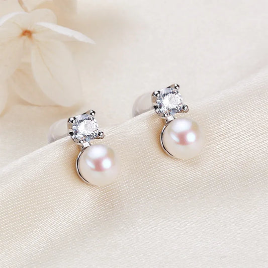 1 Pair Freshwater Pearl Copper Zircon Freshwater pearl earrings Geometric Ear Studs