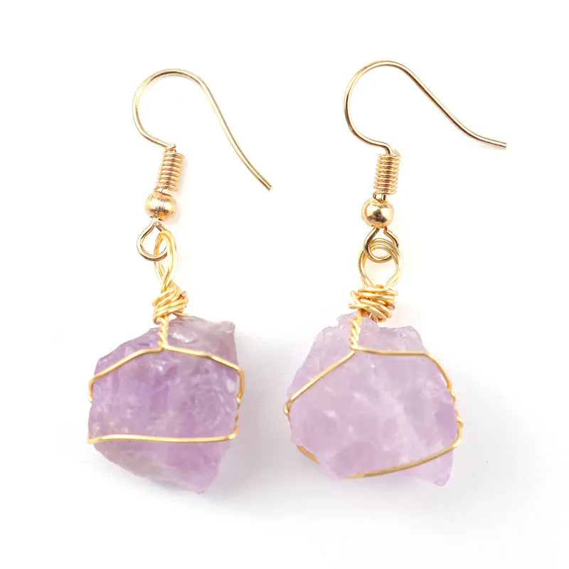 1 pair simple style irregular asymmetrical plating natural stone metal drop earrings