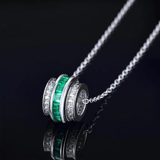 1 Piece 925 Sterling Silver Geometric May Birthstone Emerald High Carbon Diamond White Gold Plated cable chain Rings Necklace