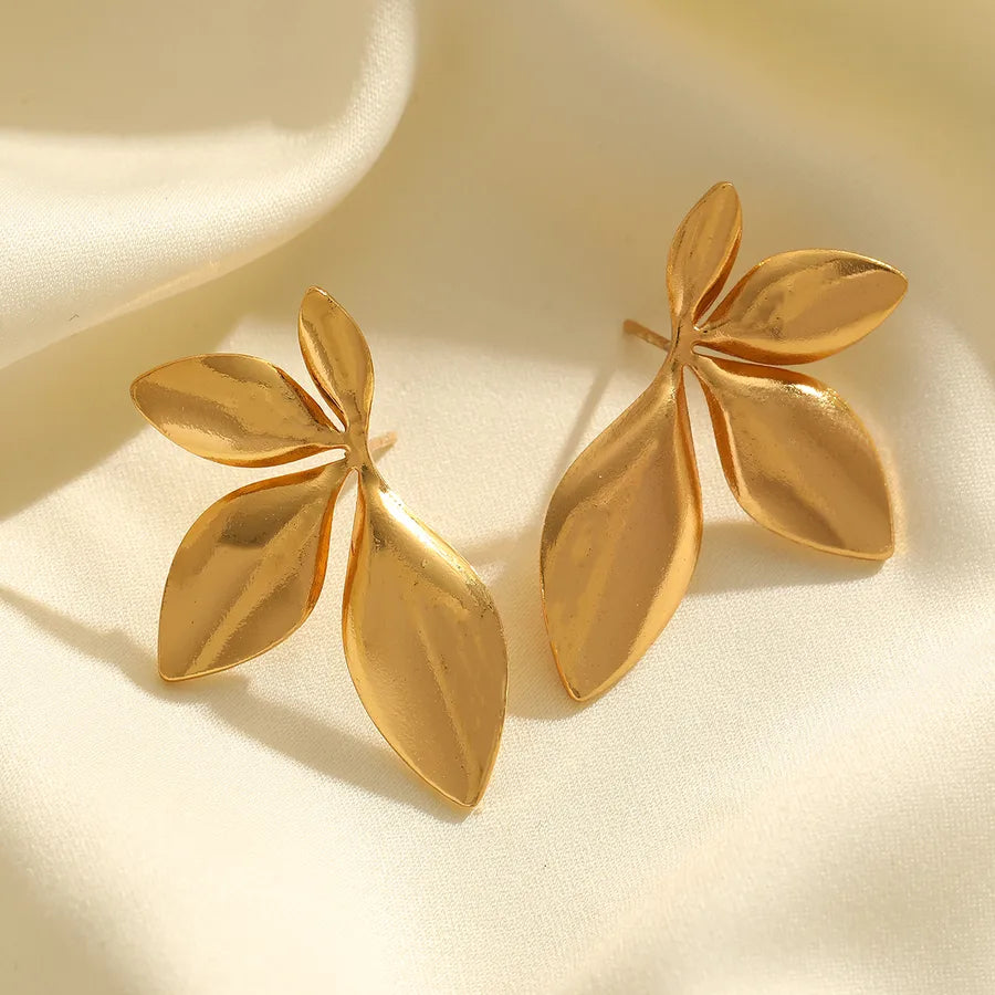 1 Pair Simple Style Classic Style Artistic Irregular Geometric Leaf Plating 304 Stainless Steel 18K Gold Plated Ear Studs