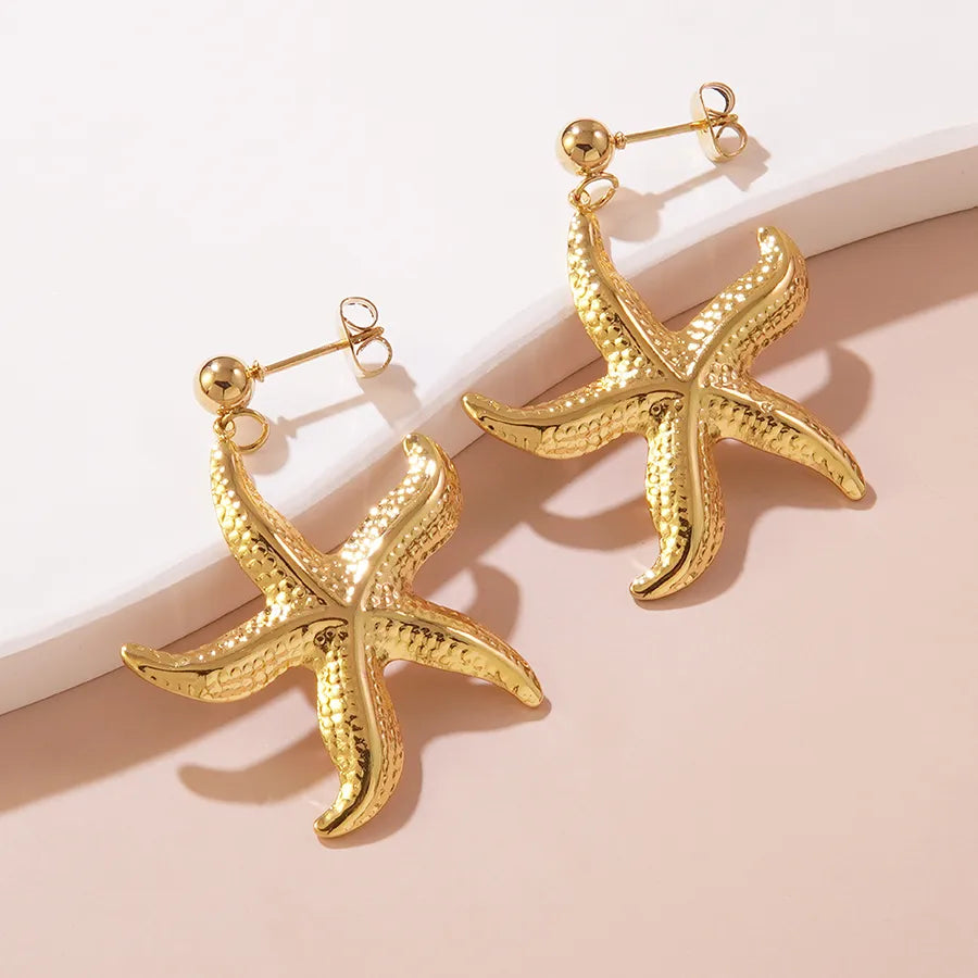 1 Pair Cute Novelty Beach Starfish 304 Stainless Steel Imitation Gold Ear Studs