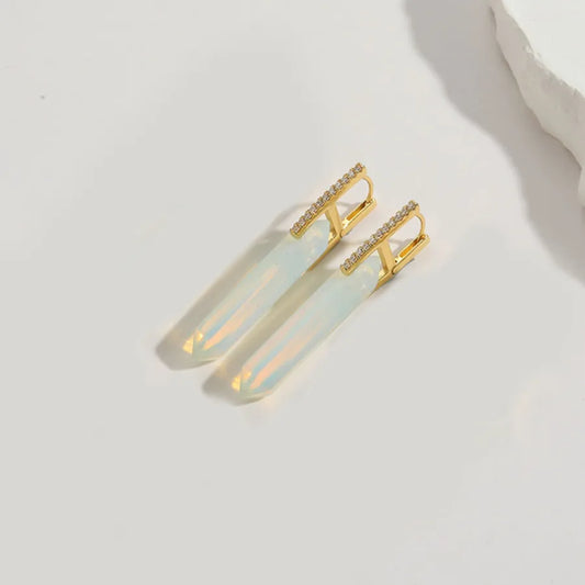 1 Pair Elegant Simple Style Commute Irregular Inlay natural stone Copper Zircon 14K Gold Plated Earrings