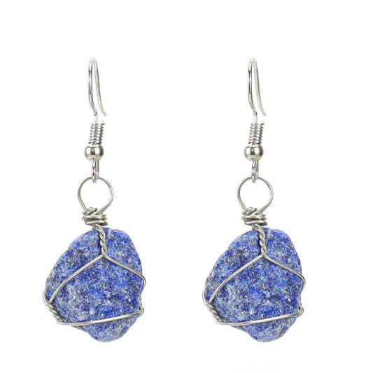 1 pair retro geometric natural stone plating metal drop earrings