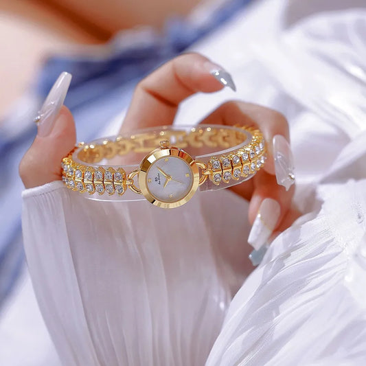 Elegant Zirconia Starry Sky Quartz Watch BS Brand Fashionable Vintage Gold Grain Small Luxury Wristwatch FA1881 Mineral Glass