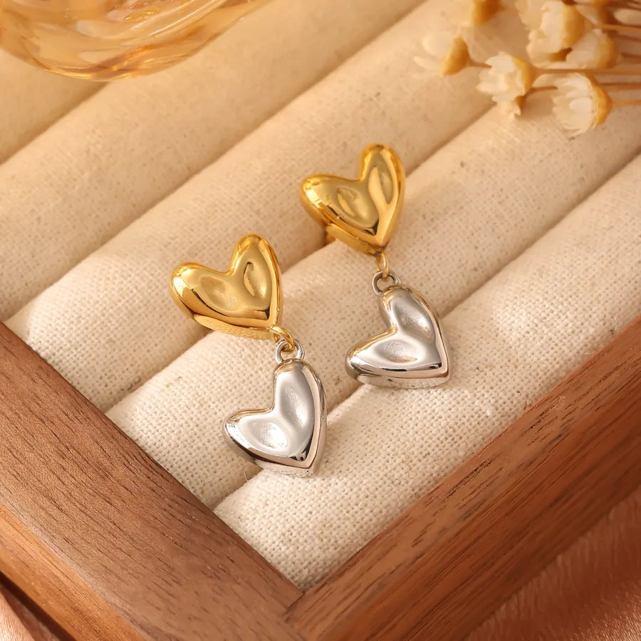 1 Pair Elegant Classic Style Heart Shape 304 Stainless Steel Drop Earrings