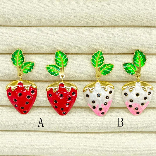 1 Pair Casual Cute Pastoral Strawberry Enamel Plating 304 Stainless Steel 18K Gold Plated Ear Studs