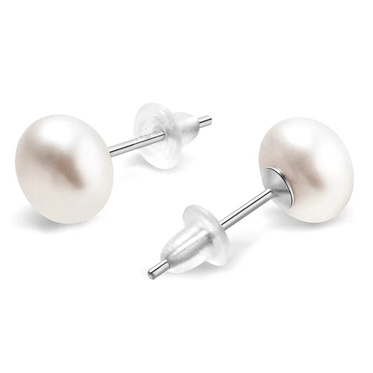 1 Pair 925 Sterling Silver Freshwater Pearl Solid Color Ear Studs