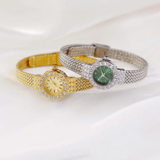 High Quality BS Women's Watch Elegant Wheat Stalk Vintage Gold Quartz Fashionable Round Dial Alloy Strap Mineral Enhanced Glass