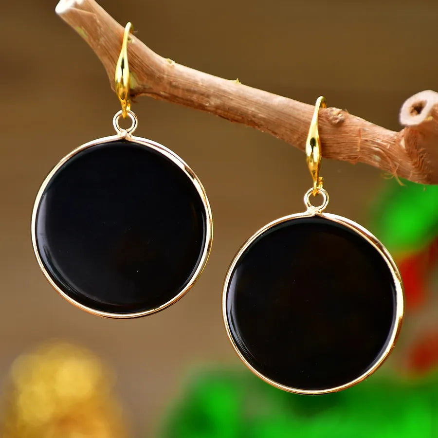 1 Pair Simple Style Round natural stone Drop Earrings