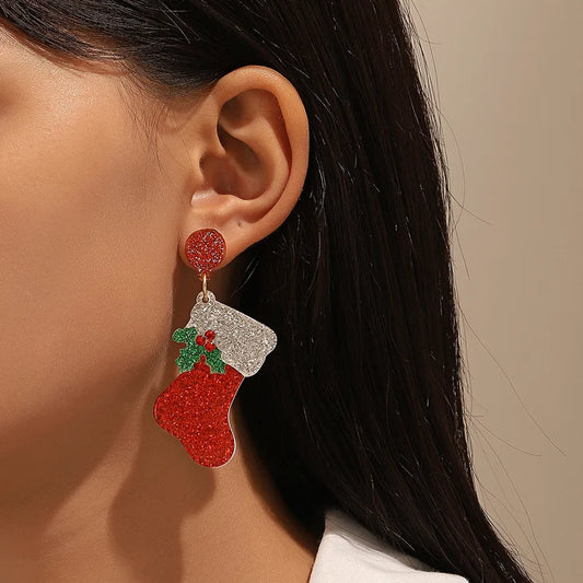 1 Pair Christmas Ethnic Style Christmas Socks Enamel Plating Alloy Drop Earrings