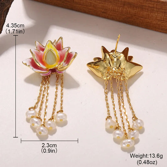 1 Pair Casual Elegant Flower Copper Freshwater Pearl 18K Gold Plated Drop Earrings