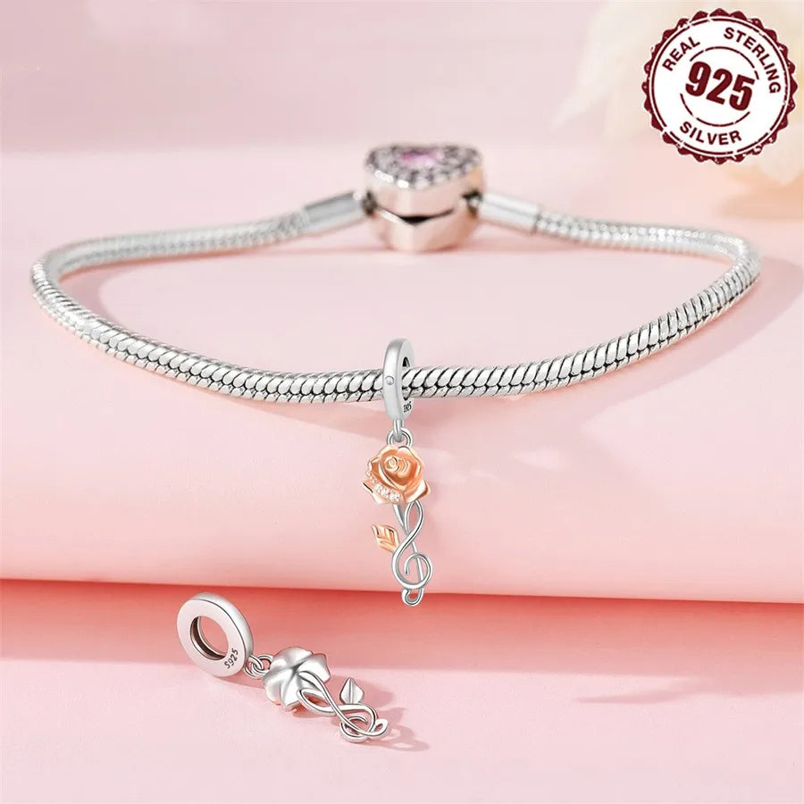 1 Piece 8.8 * 27mm 925 Sterling Silver Zircon Rose Polished Pendant Jewelry Accessories