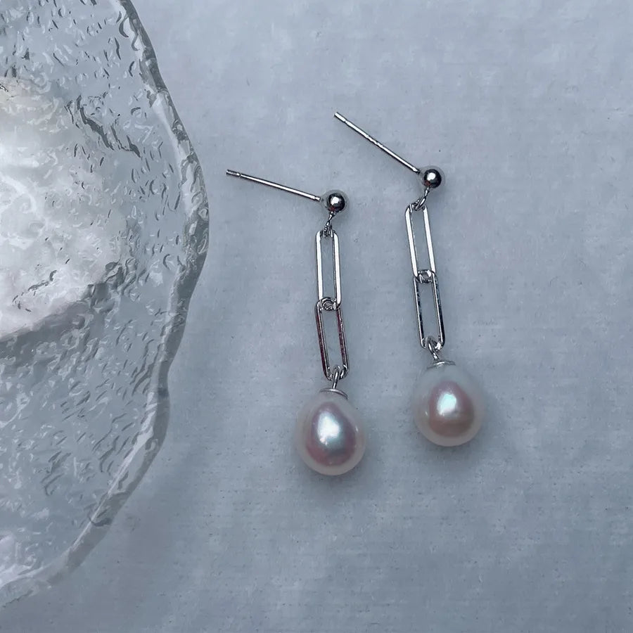 1 Pair 925 Sterling Silver Freshwater Pearl Freshwater Pearl Solid Color Drop Earrings