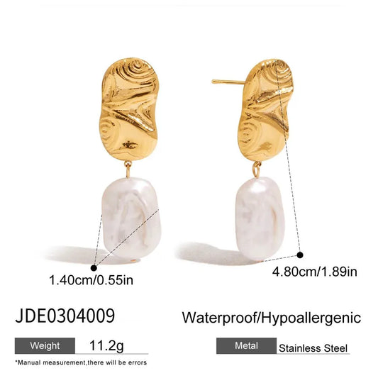 1 Pair 316 Stainless Steel Freshwater Pearl Freshwater pearl earrings Geometric Drop Earrings