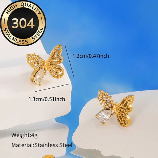 1 Pair Exaggerated Romantic Artistic Butterfly Butterfly 304 Stainless Steel 18K Gold Plated Ear Studs