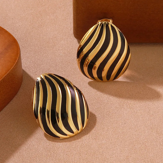 1 Pair Casual Cute Vacation Stripe Oval Enamel 304 Stainless Steel Imitation Gold Ear Studs