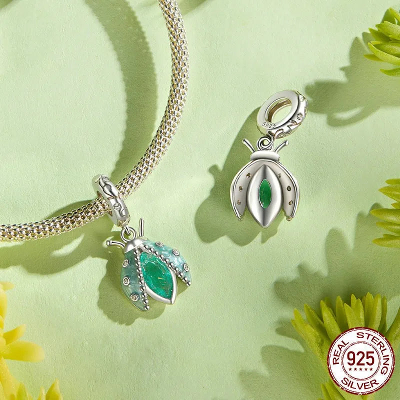 1 Piece 11 * 24mm Hole 4~4.9mm 925 Sterling Silver Zircon White Gold Plated Beetles Polished Pendant Jewelry Accessories