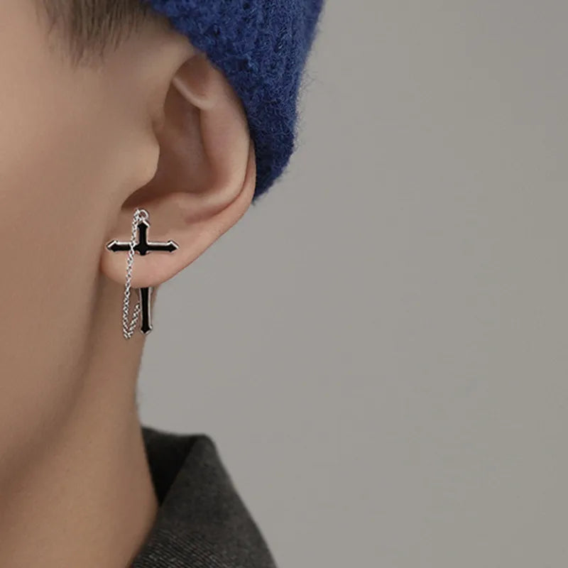 1 Pair Hip-Hop Cross Plating Copper Drop Earrings