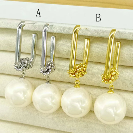 1 Pair Cute Exaggerated Romantic Geometric Pearl Plating Inlay 304 Stainless Steel Imitation Pearl 18K Gold Plated Ear Studs
