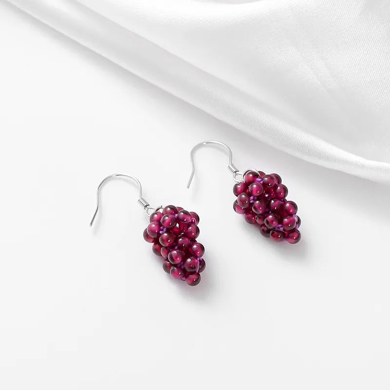 1 Pair Cute Sweet Grape 925 Sterling Silver natural stone Drop Earrings