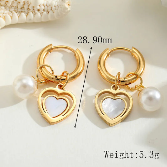 1 Pair Casual Elegant Cute Geometric Heart Shape Plating Inlay 304 Stainless Steel Acrylic Imitation Pearl 18K Gold Plated Earrings
