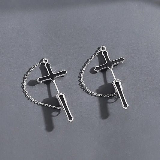 1 Pair Hip-Hop Cross Plating Copper Drop Earrings