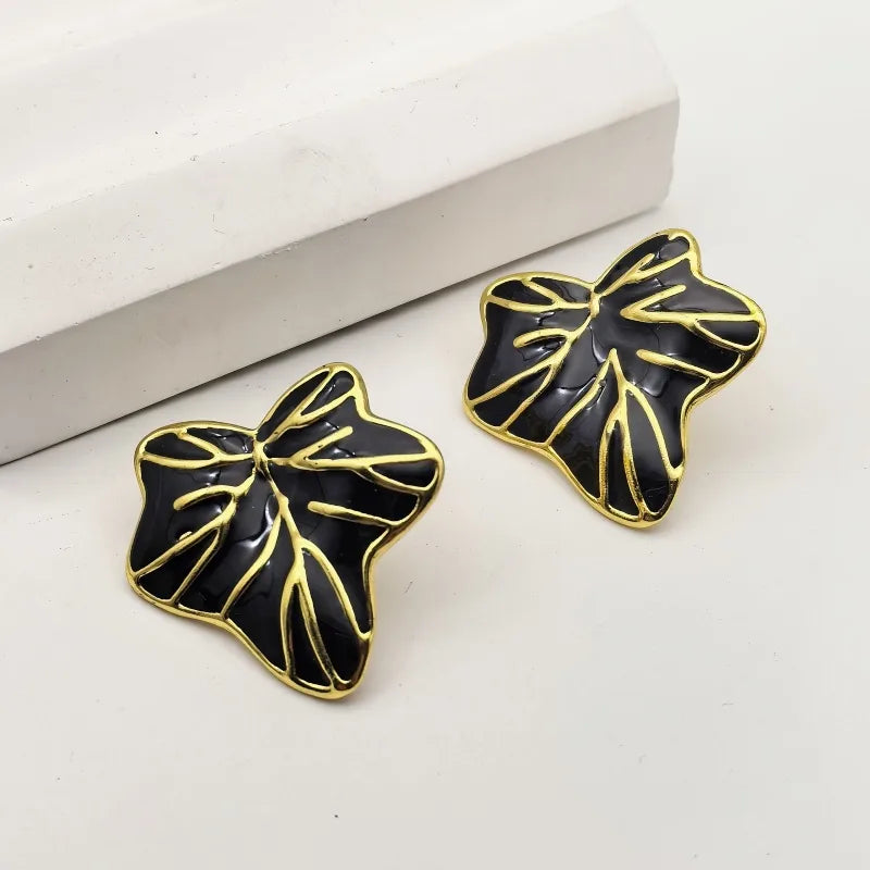 1 Pair Cute Retro Beach Leaves 304 Stainless Steel 18K Gold Plated Butterfly Backs Ear Studs