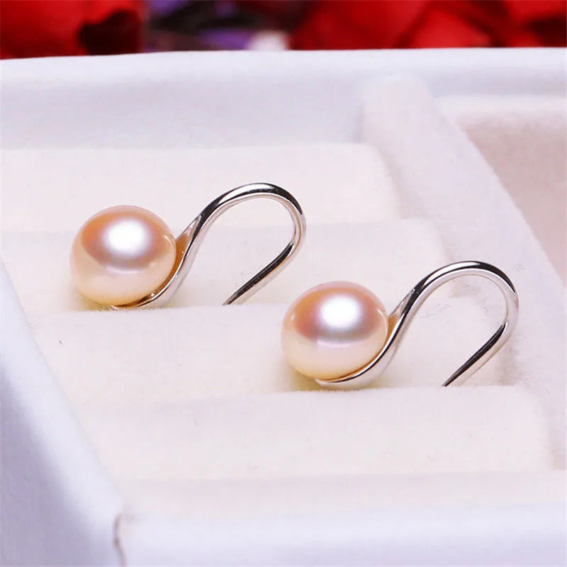1 Pair 925 Sterling Silver Copper Freshwater Pearl Solid Color Ear Studs