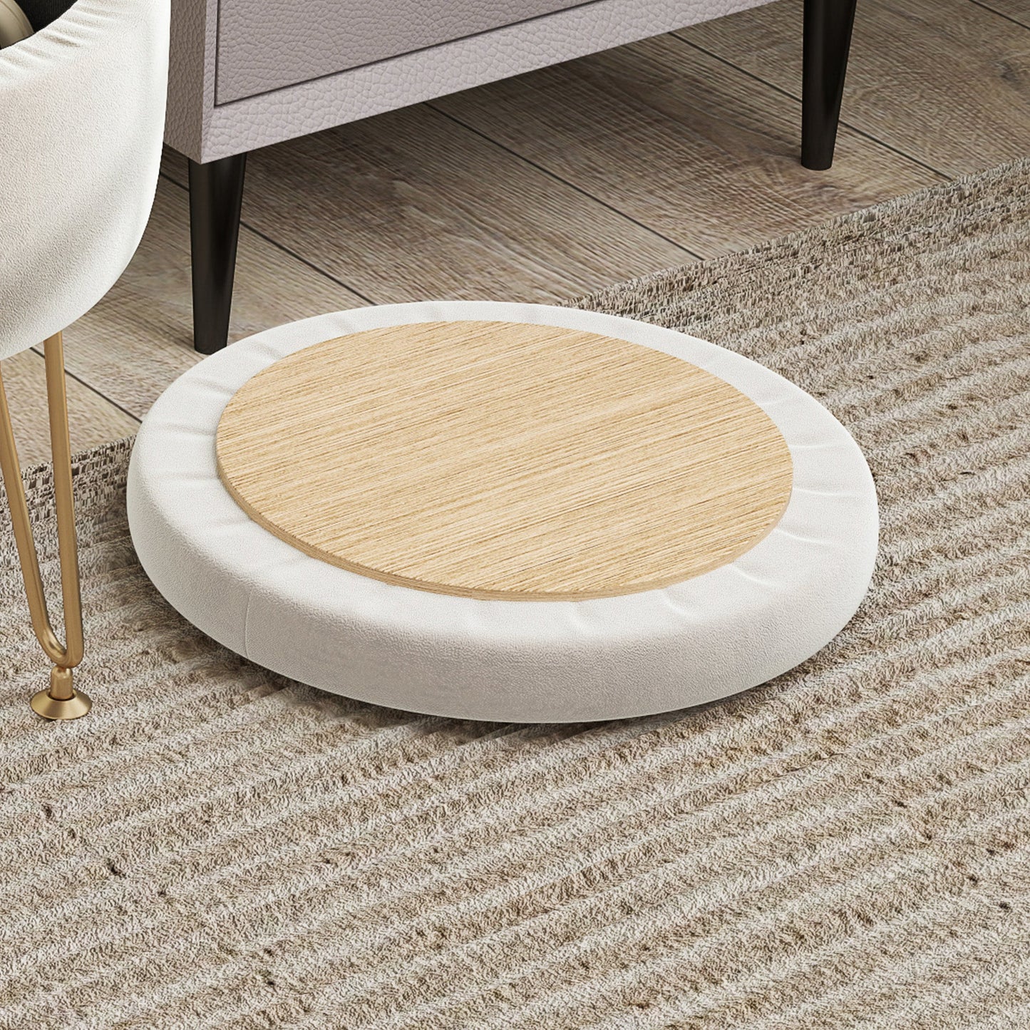 HOMCOM 5L Velvet-Feel Storage Ottoman - Cream White