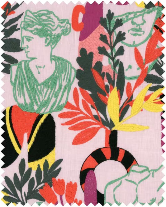 Statuario Pink Embroidered Fabric