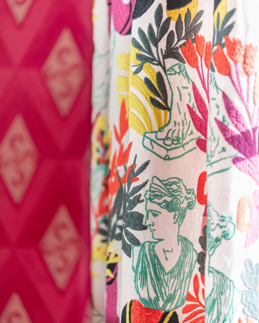 Statuario Pink Embroidered Fabric