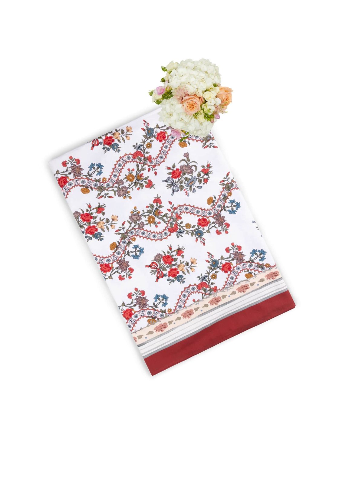 Sommerset Scroll Red Cotton Tablecloth
