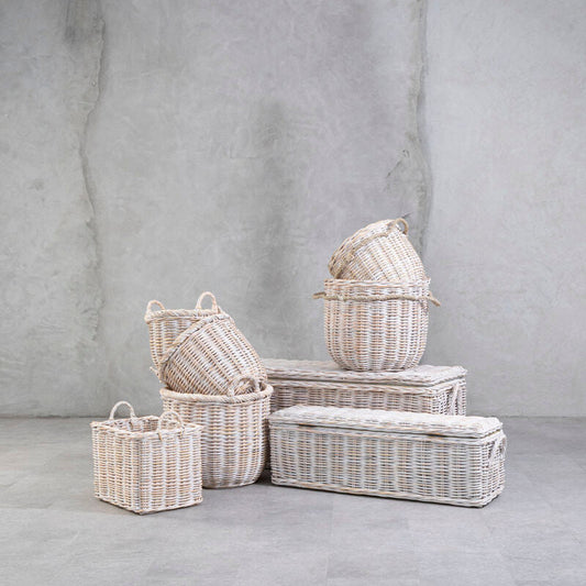 Whitewash Rattan Storage Baskets- Set of 3 | Argento