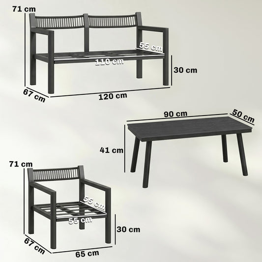 Outsunny 4 Seater Rattan Garden Furniture Set with 2 Armchairs, Loveseat, Coffee Table, Garden Sofa Set with Cushions, Dark Grey