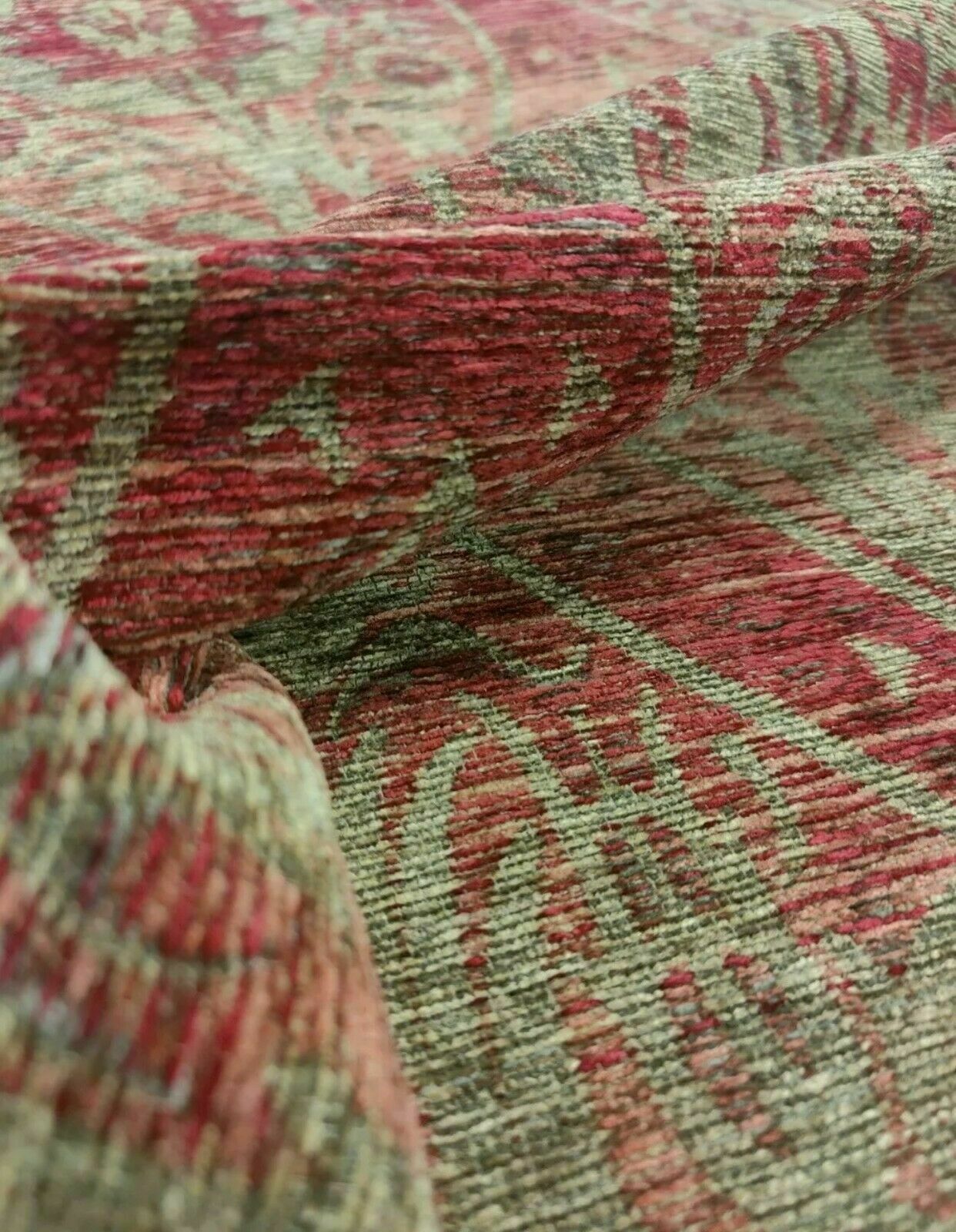 Heavyweight Traditional Kilim Aztec Red Upholstery Fabric 25 Metre Roll