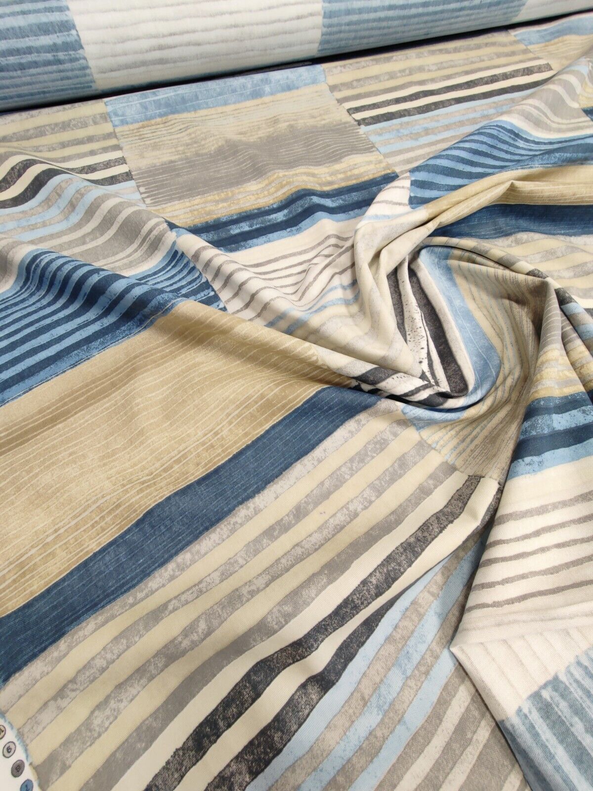 Scion Medini Denim/Ochre/Shale Curtain Fabric By The Metre