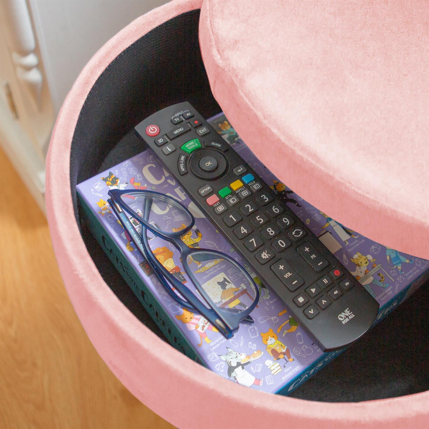 Pink Round Velvet Storage Footstool