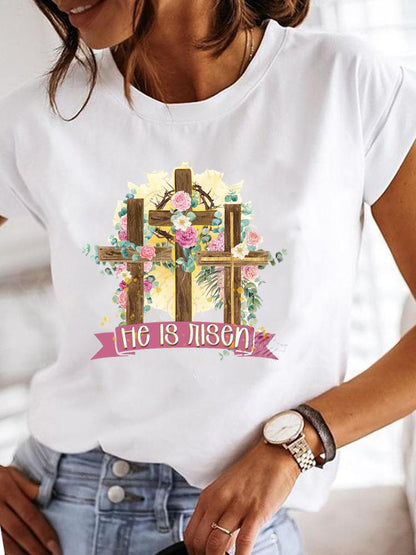 Letter-print Casual T-shirt Women's Short-sleeve