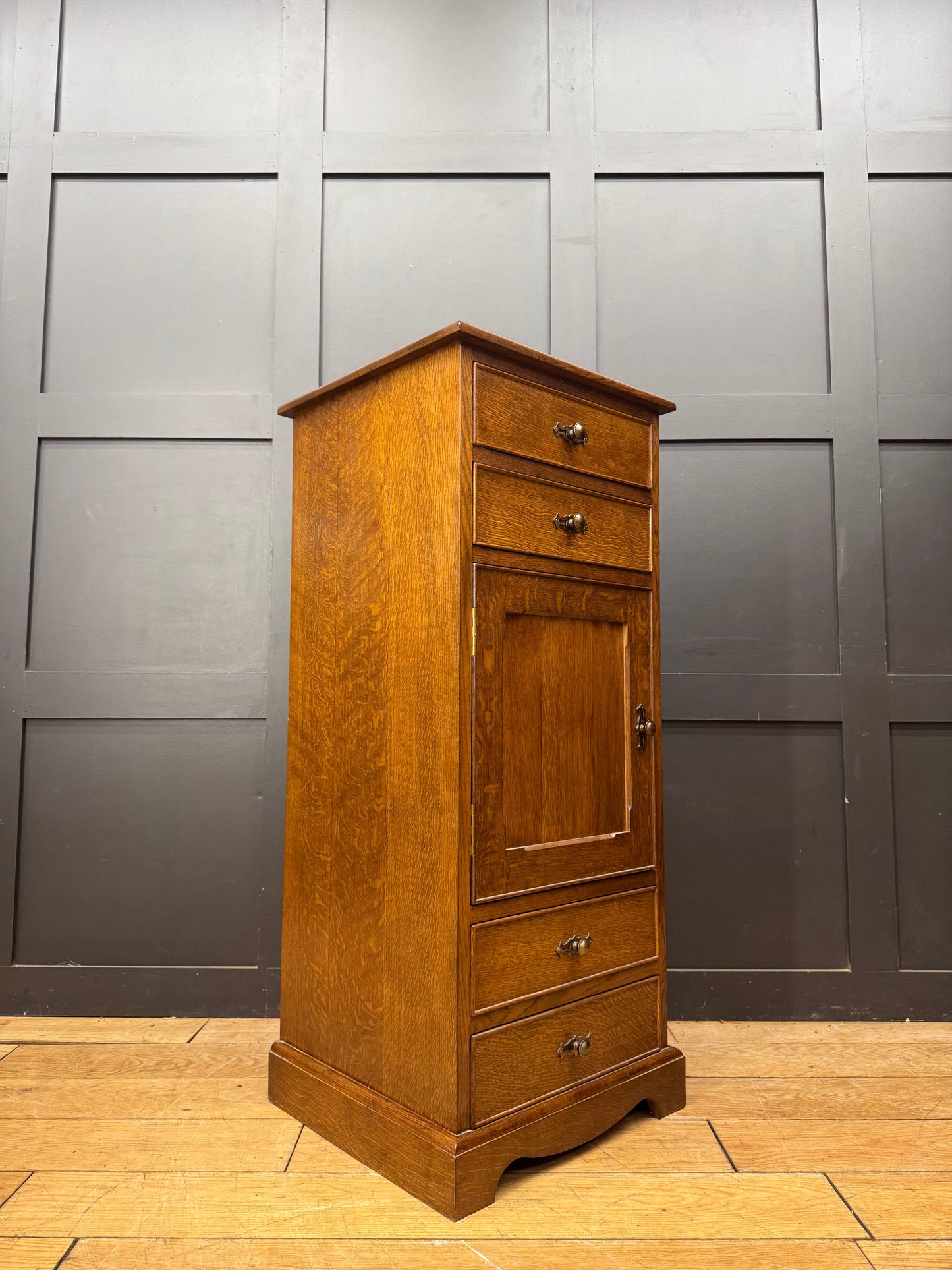 Preloved Oak Slim Tall Cupboard Cabinet Drawers Storage Unit Furniture Bedside