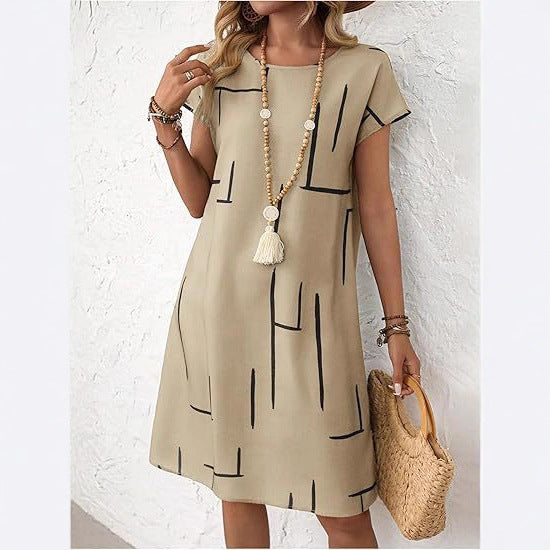 Women's Short-sleeve Crew-neck Casual Graffiti Dress