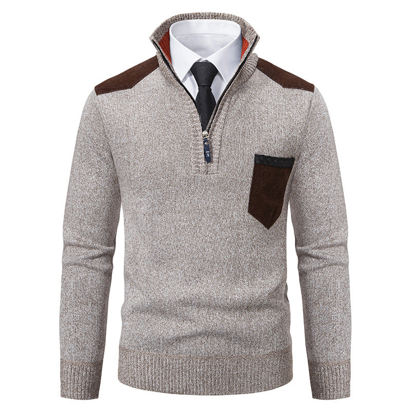 Pullover Men Sweater Thick Polo Shirts Korean Half Zipper Cold Blouse Stand Collar Autumn Winter Outerwear Luxury Cloth