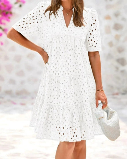 V-neck Hollow Lace Dress High-grade