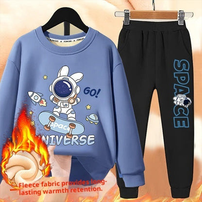 Boys' Winter Casual All-Match Fleece-Lined Thickened Outfit