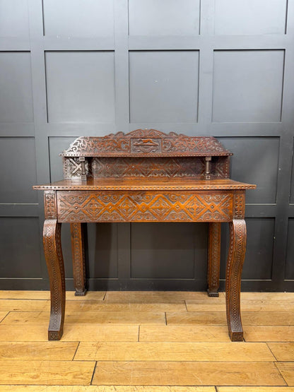 Antique Anglo-Indian Carved Oak Hall Table Sideboard / Antique Console Side Table