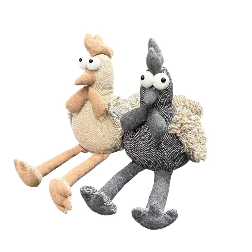 Modern Chicken Fabric Doorstop, Brown or Grey, 28 cm Decorative Animal Door Wedge, Weighted Free Standing Door Stop for Living Room, Bedroom & Office