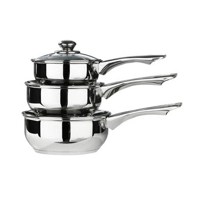 Crosse Set of 3 Stainless Steel Saucepans with Glass Lids