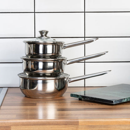 Crosse Set of 3 Stainless Steel Saucepans with Glass Lids